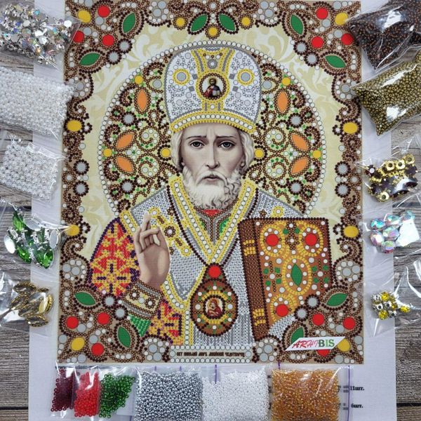 ЖК-4007 Святий Миколай Чудотворець в перлах та кристалах, набір для вишивання бісером ікони ЖК-4007 фото