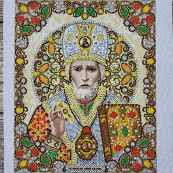 ЖК-4007 Святой Николай Чудотворец в жемчуге и кристаллах, набор для вышивки бисером иконы ЖК-4007 фото