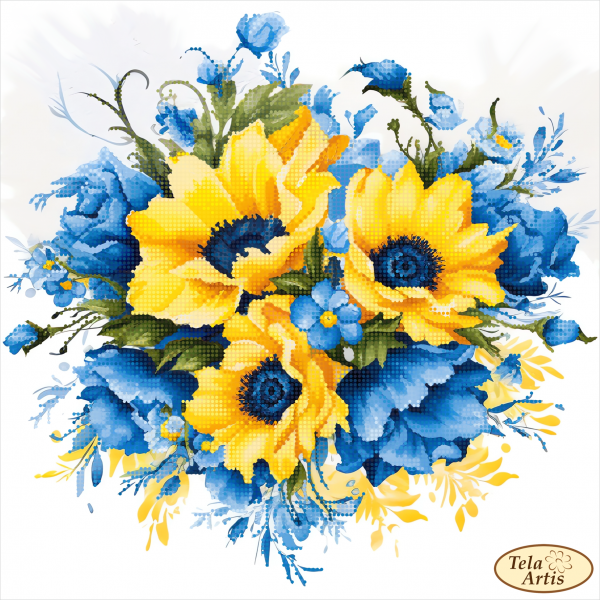 TA-516 Yellow-and-Blue Sonata-1 (30*30 cm), bead embroidery pattern of the patriotic picture