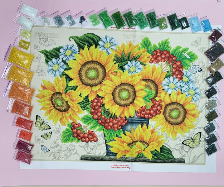 Т-1191 Фарби літа, набір для вишивання бісером картини з соняшниками, калиною та ромашками ВДВ 00716 фото