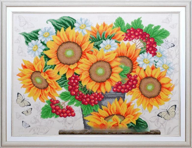 Т-1191 Фарби літа, набір для вишивання бісером картини з соняшниками, калиною та ромашками Т-1191 фото