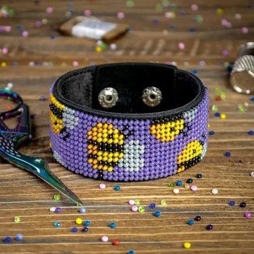 FLBB-047 Bead Embroidery Bracelet Kit on Black Eco Leather, 3x22 cm