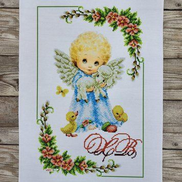 9061 Easter towel with an angel (53*37 cm), bead embroidery kit