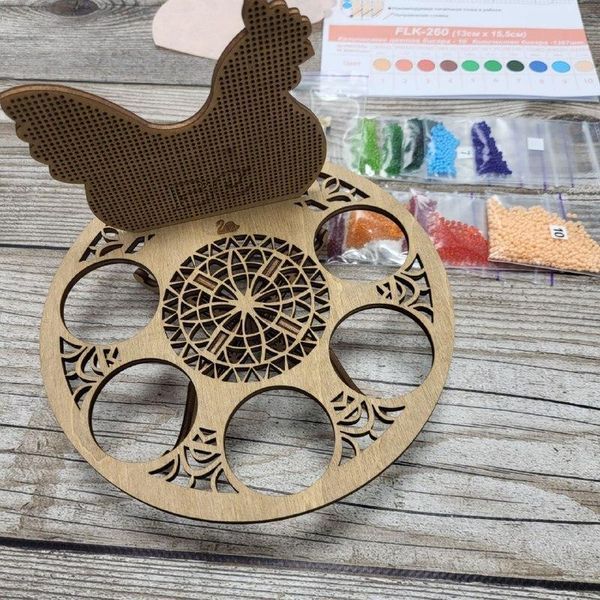 FLK-260 Hen bead embroidery kit on wood for an egg stand