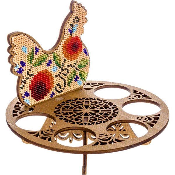 FLK-260 Hen bead embroidery kit on wood for an egg stand