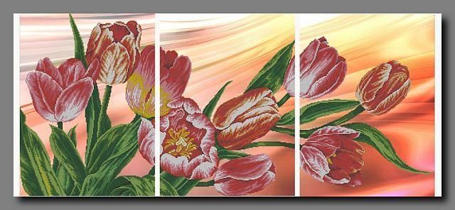 ОР 0303 Тюльпаны, набор для вышивки бисером модульной картины, триптиха с цветами ОР 0303 фото