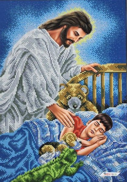 B651 Иисус оберегает мальчика, набор для вышивки бисером иконы B651 фото
