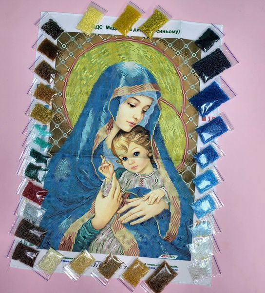МДС Мадонна з дитям (у синьому), набір для вишивання бісером ікони МДС фото