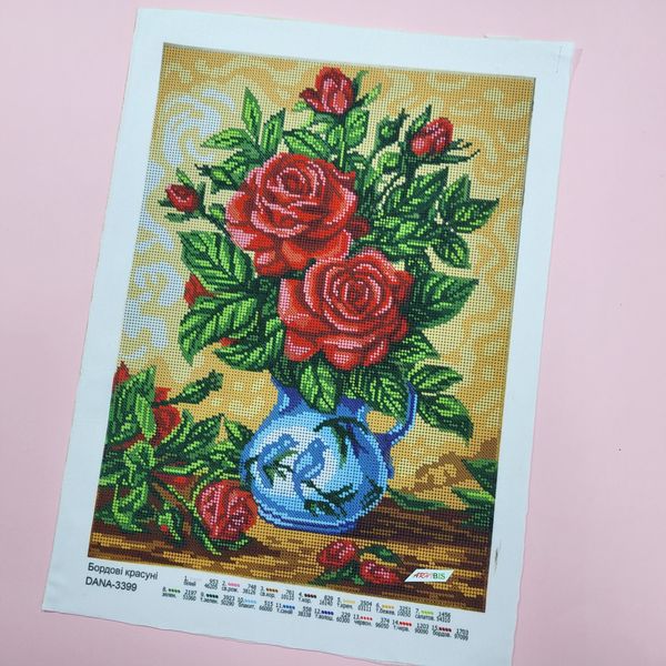 3399 Бордові красуні, набір для вишивання бісером картини з трояндами Д 01328 фото