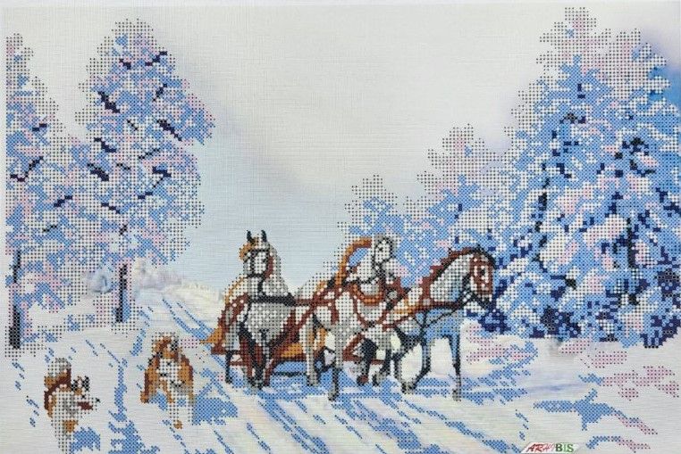 129б Трійка коней, набір для вишивання бісером картини 129 б - 96770 фото