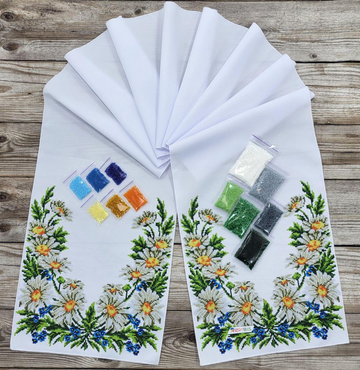 Фото набора для вышивки бисером свадебного рушника с ромашками и васильками