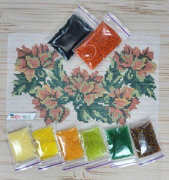 Ф-19 Marigolds (15*21 cm), bead embroidery kit on water-soluble interfacing