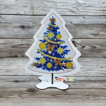2533006 New Year Blue-and-Yellow Tree with Frame and Stand (25*33 cm), bead embroidery blank