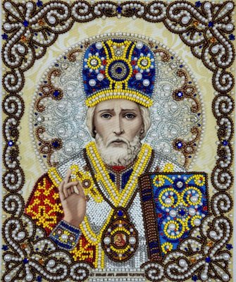 ЖЛ-4703 Святой Николай в жемчуге и кристаллах, набор для вышивки бисером иконы ЖЛ-4703 фото