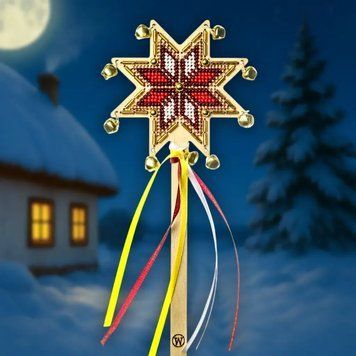 FLK-602 Christmas Star Red Glow, bead embroidery kit on wood
