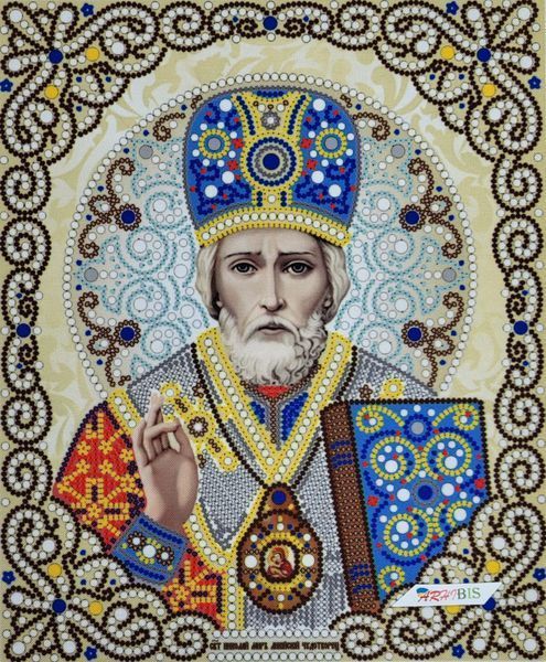 ЖЛ-4703 Святий Миколай у перлах та кристалах (21*25 см), набір для вишивання бісером ікони ЖЛ-4703 фото