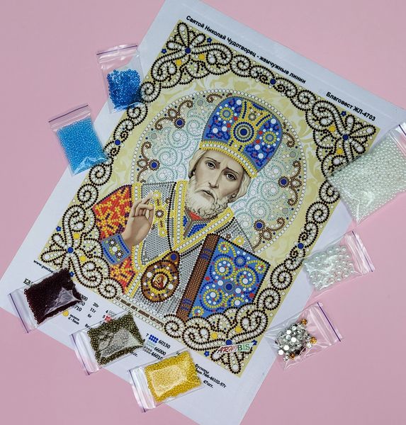 ЖЛ-4703 Святий Миколай у перлах та кристалах, набір для вишивання бісером ікони ЖЛ-4703 фото