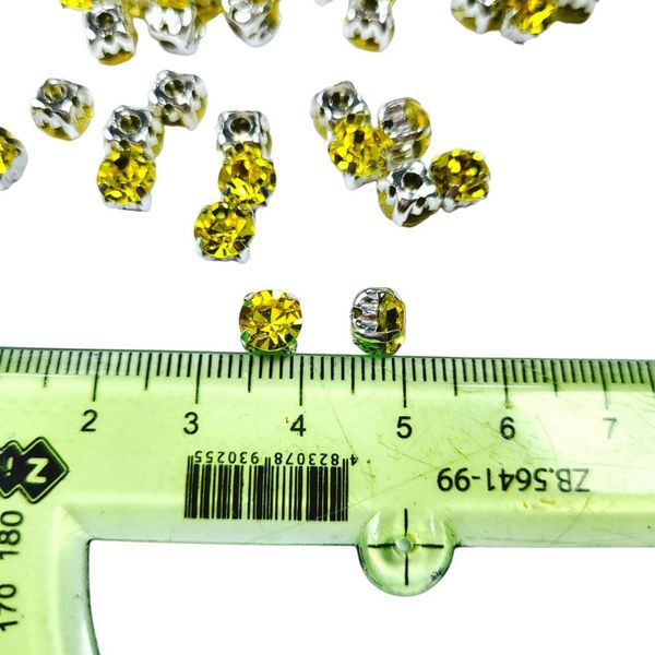 Пришивні стрази скляні в цапах шатон 6 мм, колір жовтий, 6шт в упаковці 6мм-02 фото