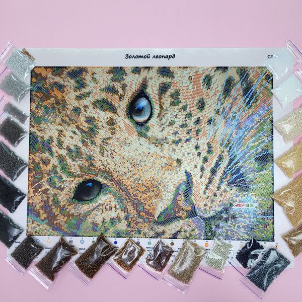 СЛ-3166 Золотой леопард, набор для вышивки бисером картины СЛ-3166 фото