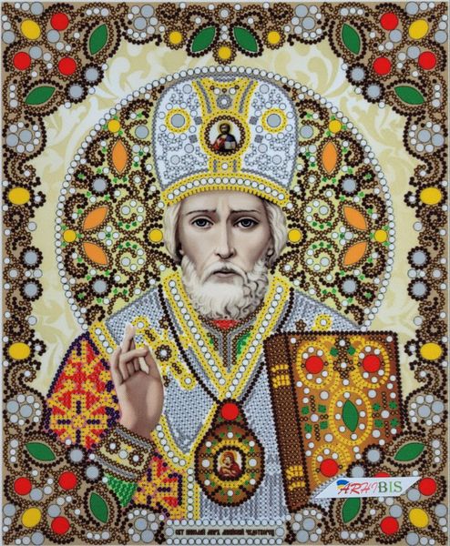 ЖК-4007 Святой Николай Чудотворец в жемчуге и кристаллах, схема для вышивания бисером иконы схема-бл-ЖК-4007 фото