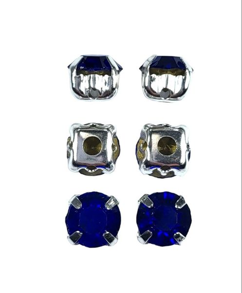 Пришивні стрази скляні в цапах шатон 6 мм, колір синій, 6шт в упаковці 6мм-01 фото