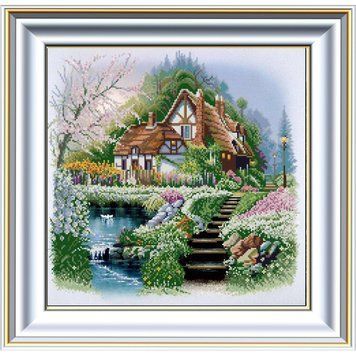 НИК-1234 House by the Lake (40*40 cm), bead embroidery kit of a picture