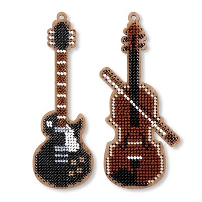 FLK-526 Гітара і скрипка, набір для вишивки бісером по дереву ялинкової іграшки FLK-526 фото