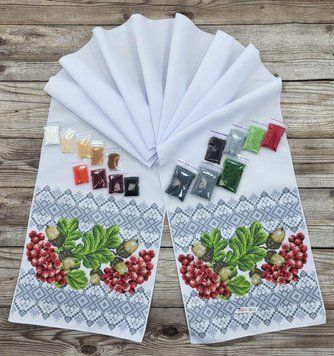 8054 Bead embroidery kit of a large towel 220*30 cm with guelder rose and Ukrainian ornament