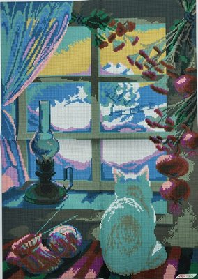 А-118 Кішка біля зимового вікна, набір для вишивання бісером картини А-118 фото