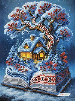 А3Н_570 Зима - книжка і будиночок (36,5*27 см), набір для вишивки бісером картини А3Н_570 фото