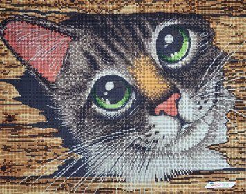 1961 Curious Little One A3, bead embroidery kit of a picture with a kitten