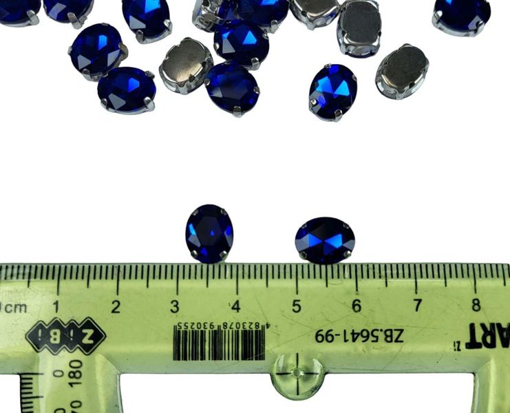 Пришивні стрази скляні в цапах овальні 8*10мм, колір синій, 5шт в упаковці 8*10мм-01 фото