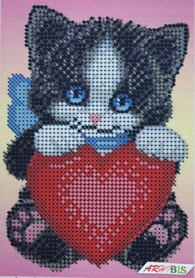 А6-Д-075 Котик із серцем, набір для вишивання бісером картини А6-Д-075 фото