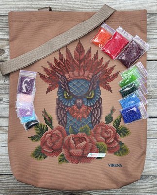 ЕКП_410 Пошитая эко-сумка Сова, набор для вышивания бисером ЕКП_410 фото