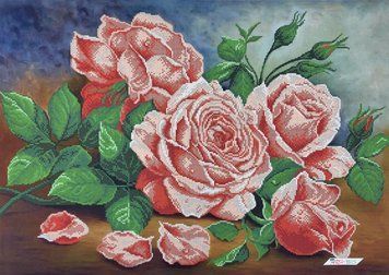 А2-К-1234 Pink Bouquet of Roses (42*59,5 cm), bead embroidery kit of the picture