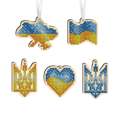 КНІ_міні_110 Украинская символика набор для вышивки бисером по дереву игрушек на елку КНІ_міні_110 фото