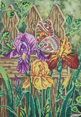 1218б Ирисы и бабочка, набор для вышивки бисером картины 1218б фото