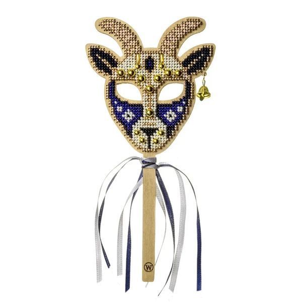 FLK-626 Goat Mask &ndash; Heavenly Mystery, bead embroidery kit on wood