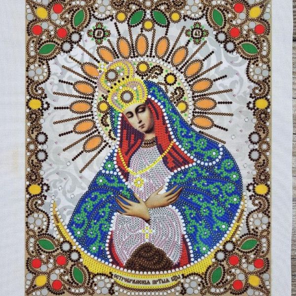 ЖК-4015 Богородица Остробрамская в жемчуге и кристаллах, схема для вышивки бисером иконы схема-бл-ЖК-4015 фото