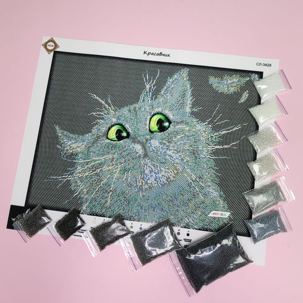 СЛ-3428 Красавчик, набор для вышивки бисером картины с котом СЛ-3428 фото