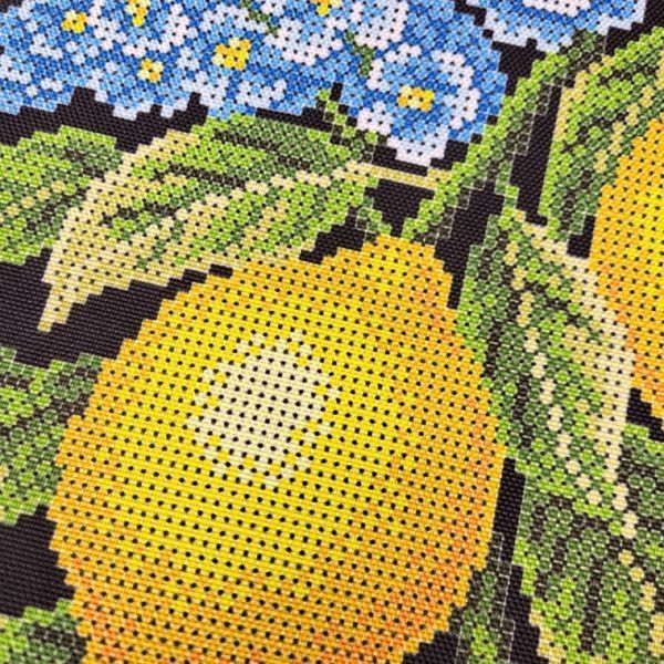 Shopper_651 Lemons with Pale Blue Flowers (38&times;42 cm), bead embroidery kit for a tote bag