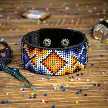 FLBB-023 Bead Embroidery Bracelet Kit on Black Eco Leather, 3x22 cm