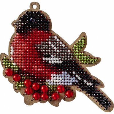 FLK-324 Птичка на калине, набор для вышивки бисером по дереву новогоднего украшения FLK-324 фото