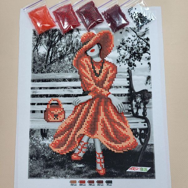 БС 4196 Дівчина в червоній сукні, набір для вишивання бісером картини БС 4196 фото