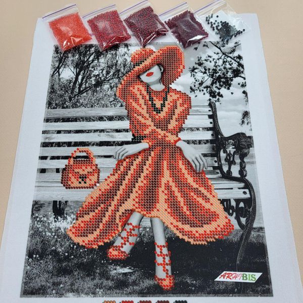 БС 4196 Дівчина в червоній сукні, набір для вишивання бісером картини БС 4196 фото
