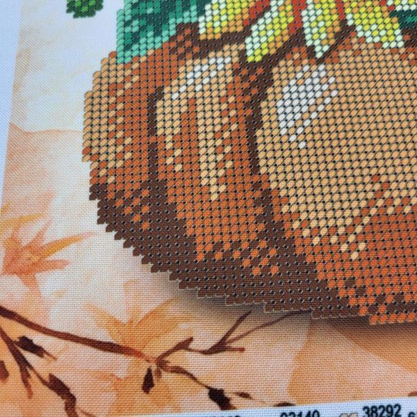 А4Н_564 Autumn Bouquet bead embroidery kit of the picture with sunflowers (23*19 cm), viburnum and pumpkin