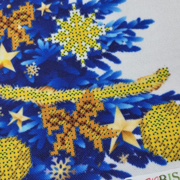 2533006 Новогодняя сине-желтая елка с рамкой и подставкой, набор для вышивки бисером 2533006 фото