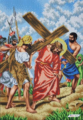 В689 Симон з Киринеї допомагає Ісусові нести хрест (Хресна дорога), набір для вишивки бісером АБВ 00019450 фото