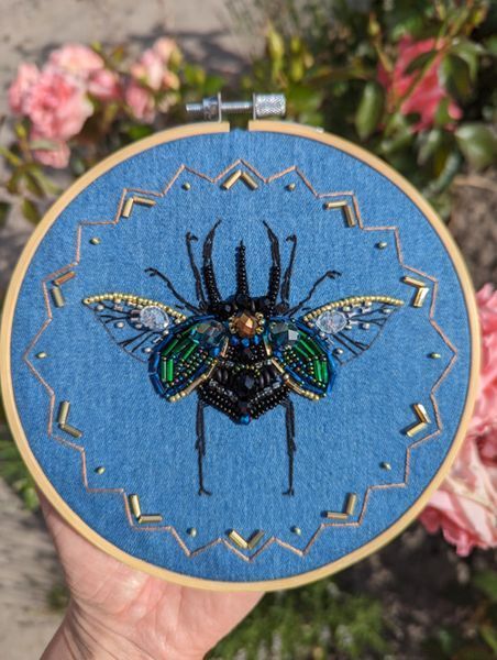 BN-007 Scarab (denim), bead and thread embroidery kit