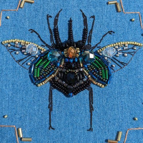 BN-007 Scarab (denim), bead and thread embroidery kit
